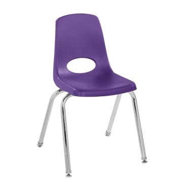 Imagem de Cadeira escolar 40,6 cm, assento empilhável para estudantes com pernas de aço cromado e deslizadores giratórios; para sala de aula, escola em casa ou escritório - roxo, 11560-PU