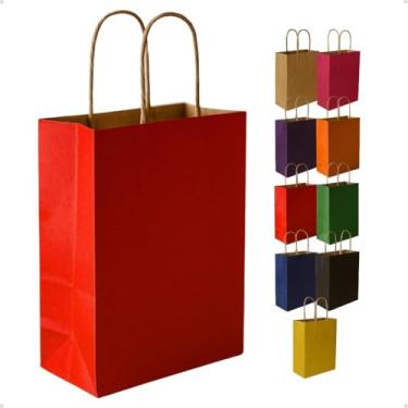 Imagem de Sacola de Presente de Papel Kraft Colorido 21,5x8,5x17,5cm(Vermelha,20 unidades)
