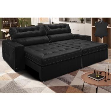 Imagem de Sofá de Couro Legítimo Retrátil e Reclinável 2,75m Cama inBox Vitaly. SoftGel D40
