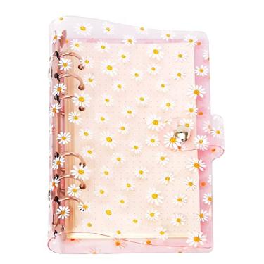 Imagem de Organizador pessoal A6 A5 com capa de PVC colorida de 6 furos com fecho de botão de pressão, pasta de arquivo para caderno de folhas soltas (mini conjunto A6, margarida rosa)