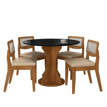 Imagem de Mesa Linares Com 4 Cadeiras Sextavada Freijó/preto/corino Bege - M.a