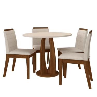 Imagem de Sala De Jantar Redonda Fontana Com 4 Cadeiras Freijó/off/bege - M.a