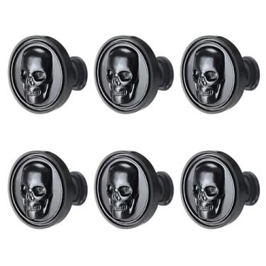 Imagem de Lee House 6 peças vintage caveira maçaneta gabinete gaveta armário armário armário ferragem alça de puxar (preto)