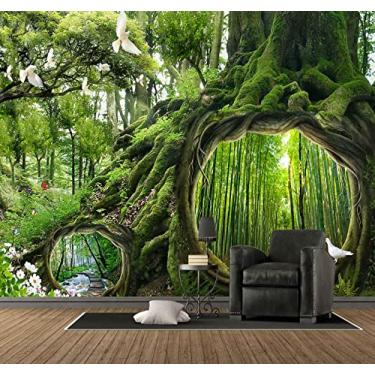 Imagem de Reyhui Papel de Parede com Paisagem de Floresta de Fantasia, Papel de Parede de Bambu E Riacho para Quarto, Sala de Estar, Plano de Fundo de Tv, Sofá, Parede (Não Autoadesivo)