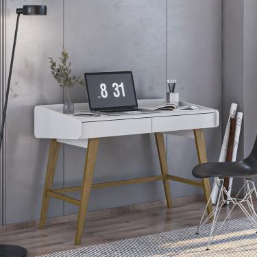 Imagem de Escrivaninha para Escritório 2 Gavetas Havana Branco/Marrom