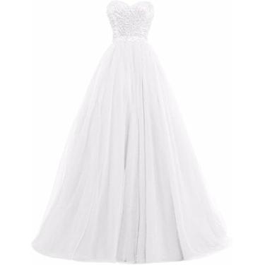 Imagem de Vestidos Das Damas De Honra Do Vestido De Baile De Baile, Parte Superior Do Tubo Lantejoulas Longo Frisado Vestido Do Banquete Do Partido, Vestidos De Esfera Formais Do Casamento, White, 12