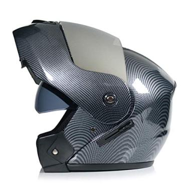 Imagem de Capacetes Modulares De Motocicleta De Fibra De Carbono Flip Up Capacetes Com Viseira Solar Dupla Inverno Winderproof Racing Full Face Capacete De Moto, CC27, M-Suitable for head circumference/57-58cm