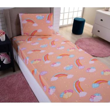 Imagem de Kit Jogo De Lençol Solteiro Com Elástico 2 Peças(Arco-íris Rose)