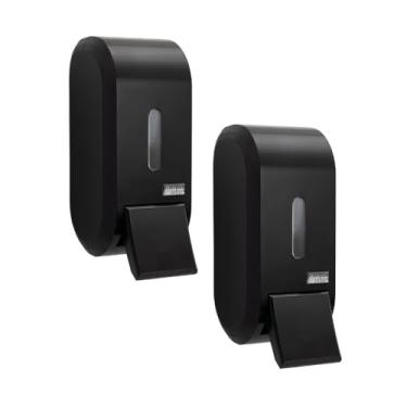 Imagem de Kit 2 Dispensers Saboneteira Sabonete ÁLcool Gel Compacta 400ml Economia Espaço Parede Residencial Cozinha Banheiro Clínica Estérica Academia Plástico ABS Visor