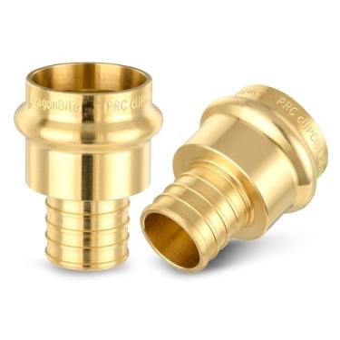 Imagem de Pacote com 2 adaptadores de encaixe de prensa HeSun de latão, 3/10.2 cm PRESS X 2.5 cm PEX F1807 Acoplamento de crimpagem, latão LF