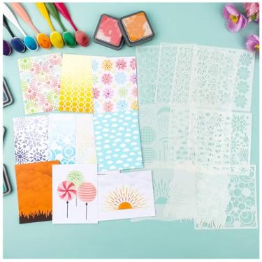 Imagem de Briartw 10 moldes de pintura, estêncil de plástico de 15 x 15 cm para fazer cartões, kit de estêncil reutilizável para pintura em madeira, parede, tecido, rocha, quadro-negro, placa, projetos de arte