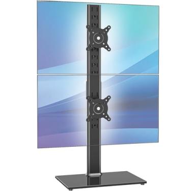 Imagem de AX WABER Suporte duplo para monitor vertical, tela de empilhamento, suporte de mesa independente para dois monitores de computador de 13 a 34 polegadas com giro, inclinação, altura ajustável, suporte
