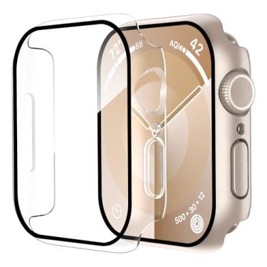 Imagem de Capa Smiling compatível com Apple Watch séries 11 (2025)/10 de 46mm, película de vidro temperado, cobertura total, policarbonato rígido, resistente a arranhões, 2 unidades, 1 Starlight, 1 transparente