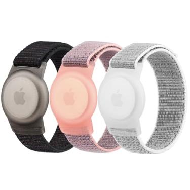 Imagem de Pacote com 3 pulseiras de nylon para crianças, airtag para suporte, pulseira ajustável antiperda para bebês, meninos e meninas, idosos (preto/areia rosa/cinza)