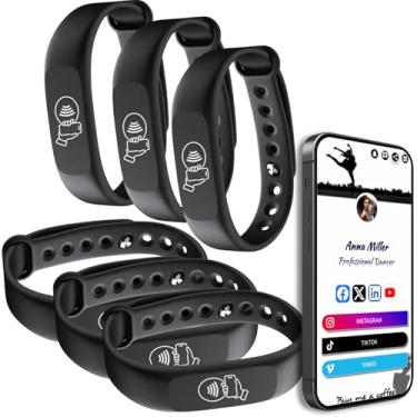 Imagem de QRLynk Pulseira Tap - Cartão De Visita Digital Nfc Tags E Com Qr Code Escaneável Sem Taxa, Assinatura Funciona Em Iphone, Android (Branco) (Preto, Pacote 6)