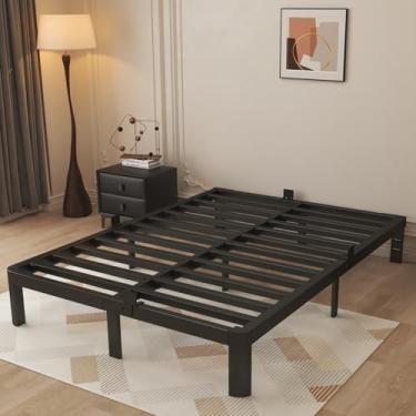 Imagem de KOSOSO Estrutura de cama de casal de 25 cm, moldura de cama preta completa com juntas de metal, sem necessidade de mola box, design de canto arredondado, suporte de plataforma de aço resistente