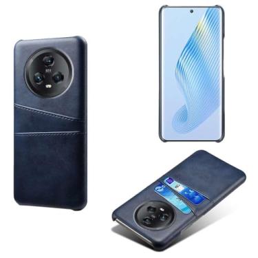 Imagem de Capas Compatível com Honor Magic 5,Caso de couro PU-Tampa de telefone a prova de choque com 2 slots de cartão,Proteção anti-impressão digital e anti-gota-Blue