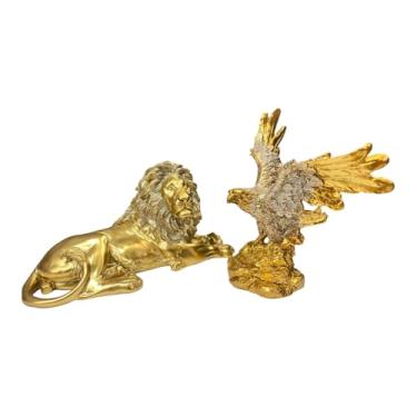 Imagem de Decoração de Mesa Estatua Enfeite Leão de Resina com brilho ou sem(Leão deitado com águia)