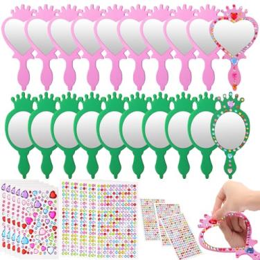 Imagem de Geelin 24 conjuntos de lembrancinhas de festa de bruxa, kits de espelhos de espuma, faça você mesmo, decore sua própria princesa, espelho de bruxa, espelhos rosa e verde, presentes para fãs de filmes