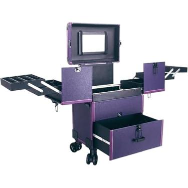 Imagem de Estojo De Maquiagem Rolante Estojo De Trem De Viagem Com Rodas Carrinho De Cosméticos, Professiol Make Up Com Gavetas, Estojo De Armazenamento De Carrinho Grande, Estojo De Maquiagem, Purple
