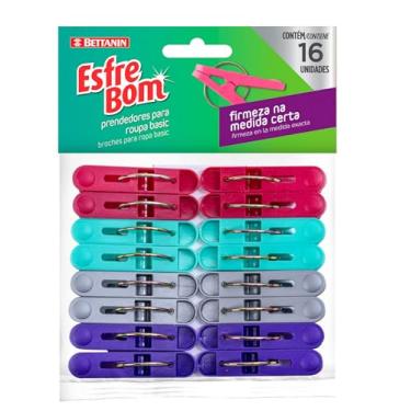 Imagem de EsfreBom - Prendedor Plástico Basic, Embalagem com 16 Unidades, Cores Rosa, Tifanny, Cinza e Roxo, Bettanin