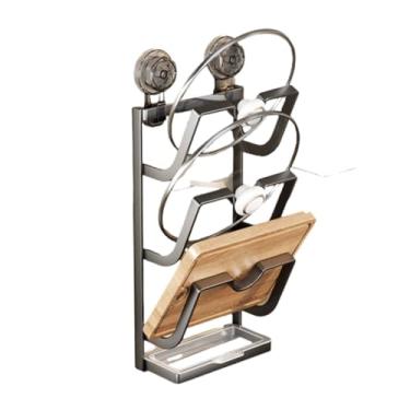 Imagem de Bandeja de cozimento rack de armazenamento para prateleiras de armário suporte de tábua de cortar cozinha suporte de parede multifuncional estilo ventosa economiza espaço com bandeja coletora