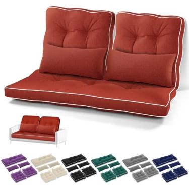 Imagem de Chunful Conjunto de 5 almofadas de banco ao ar livre 111 x 48 cm Tufadas à prova d'água almofada de assento para móveis de pátio com almofadas almofada de sofá de sofá quadrado para sofá de vime