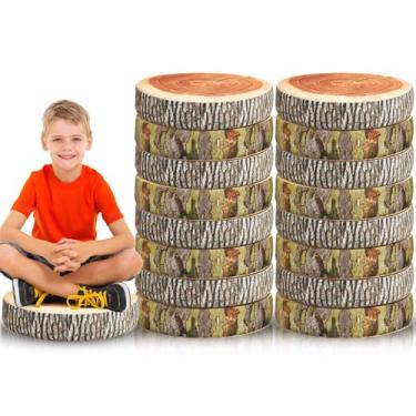 Imagem de Juexica Almofada decorativa macia redonda com 16 peças, almofada de tronco de árvore, estampa digital 3D, almofada flexível, madeira natural, decoração de floresta para sala de aula, sofá de casa