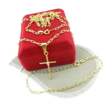 Imagem de Corrente Masculina 60Cm 2Mm Cruz Pulseir Folheado Ouro Cr772 - Wnbijou