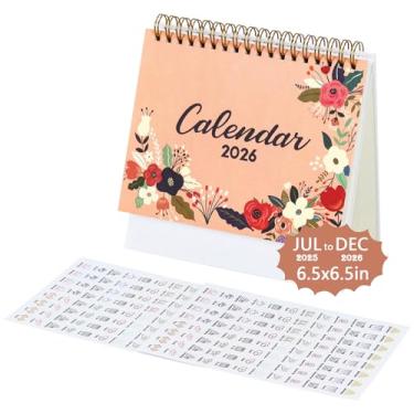 Imagem de Multibey Calendário de mesa pequeno 2025-2026, calendário vertical para mesa, julho de 2025 a dezembro de 2026, calendário mensal de 18 meses (flor-B)
