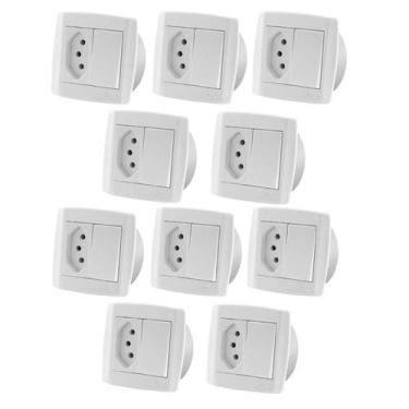 Imagem de 10 Pc Interruptor Simples Tomada 10A Dupla Para Móveis Ilumi