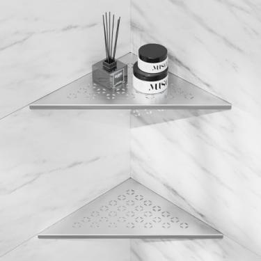 Imagem de lives Prateleira de chuveiro de canto com design de 25,4 cm Prateleiras de chuveiro de banheiro para parede de azulejos, prateleiras de canto embutidas de aço inoxidável 304 para decoração interna de
