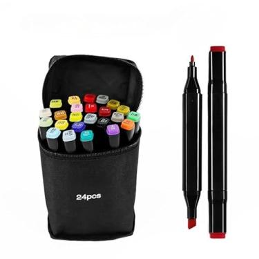 Imagem de Marcadores Artísticos Coloridos à Base de Álcool – Canetas Dupla Ponta para Desenho, Ilustração e Pintura – Opções com 24/36/48/60/80 Cores com Bolsa de Armazenamento (24)
