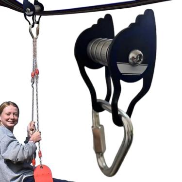 Imagem de Kit de polia de tirolesa, engrenagem de zíper, kit de polia de aço de aço com 6 rolos, polia de cabo de 199 kg, sistema de roda deslizante para meninos, meninas e crianças para interior e exterior