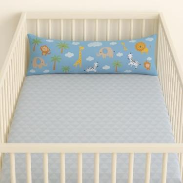 Imagem de Travesseiro Xuxão Infantil para Bebê Estampado- Unissex Menina e Menino – Para Berço, Cama e Viagems para Bebês e Crianças (Safári Azul, Infantil 90cm x 23 cm)
