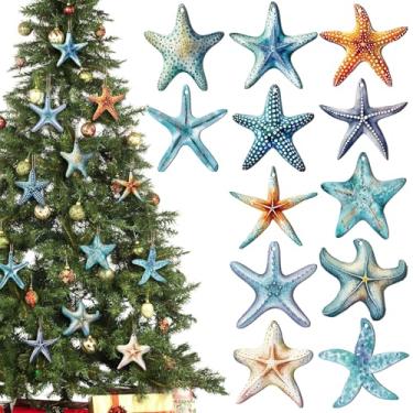 Imagem de Thyle 24 peças de enfeite de Natal estrela do mar estrela do mar enfeite de pendurar árvore de Natal de madeira decorações de praia mar com cordas para pendurar para lareira de árvore de Natal, 12