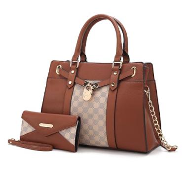 Imagem de MKF Collection Bolsa tiracolo feminina e carteira de pulso – Bolsa de ombro com alça superior de couro PU, Cp Cognac Brown, Large