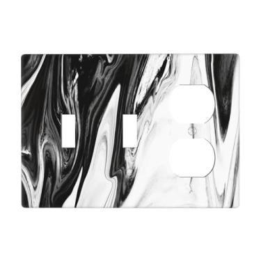 Imagem de Moderna, branca, preta, marmorizada, arte abstrata, 4 gangues quadriciclo, interruptor de luz, interruptor, placa decorativa decorativa sem parafusos