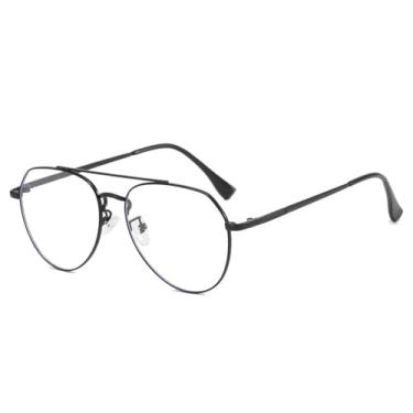 Imagem de Armação de óculos da moda, masculina e feminina, armação de metal elíptica, ultraleve, anti-luz azul, lentes transparentes, preta, C