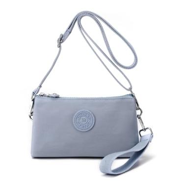 Imagem de BEFUNIRISE Carteira de pulso feminina, bolsa transversal pequena, bolsa clutch de nylon impermeável com vários bolsos, Roxo claro