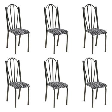 Imagem de Kit 6 Cadeiras de Cozinha Alasca Estampado Preto Listrado Pés de Ferro Cromo Preto - Pallazio