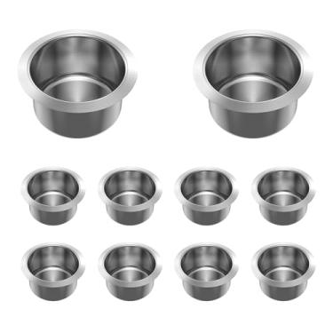 Imagem de 10 peças de suporte de copo de mesa de jogo inserção de aço inoxidável suporte de copo para mesa de pôquer fácil instalação para trailer, barco, caminhão, carro (prata-10-8,5 * 5,5 cm)