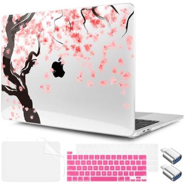 Imagem de TWOLSKOO Compatível com MacBook Pro 13 polegadas 2023-2016 A2338 M2/M1 A2251 A2289 A2159 A1989 A1706, capa rígida de plástico e película de teclado e protetor de tela, flores de cerejeira