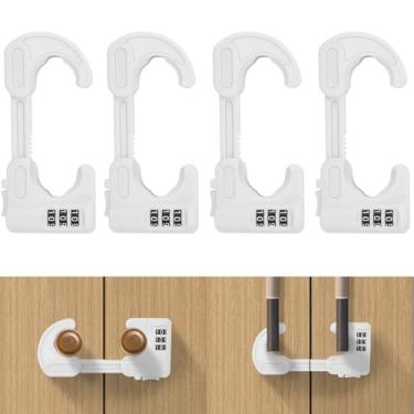 Imagem de Pacote com 4 fechaduras de armário à prova de bebês fechadura de armário à prova de crianças com combinação de fechaduras deslizantes de porta de armário gavetas ajustáveis em forma de U fechaduras de