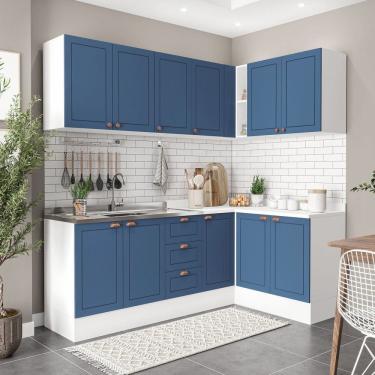 Imagem de Cozinha 6 Peças com Rodapé Pérola Yescasa Azul/Branco