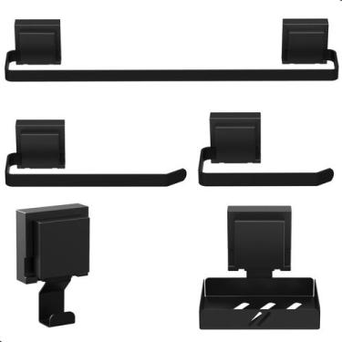 Imagem de Kit Acessórios Para Banheiro Com Ventosa Preto 5 Peças Max - MetalCrom