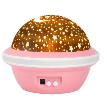 Imagem de Luminaria Abajur Multicores Projecao Giratoria Estrelas Lua Para Decorar Quartos Cupula Galaxia Rosa