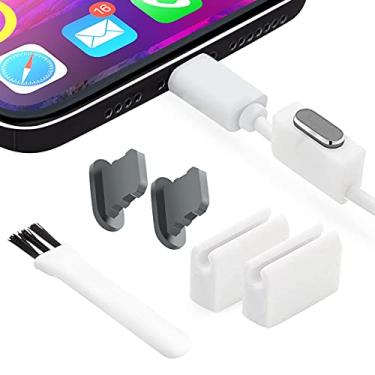 Imagem de PortPlugs Protetores Contra Poeira - Estrutura Em Alumínio Com Suporte E Escova De Limpeza Para Iphone 14-7, Plus, Max, Pro, Ipad Portas Lightning, Cor Metal (Pacote 2)