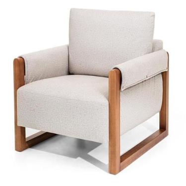 Imagem de Poltrona MH-4194 Herval Madeira Maciça em Linho Cinza C Base Amêndoa