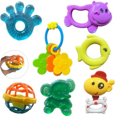 Imagem de Kit Mordedor Chocalho Bebê Menino Menina 6 meses Mordedor Com Água Alivia Gengiva Brinquedo Educativo Bebê (Menina)